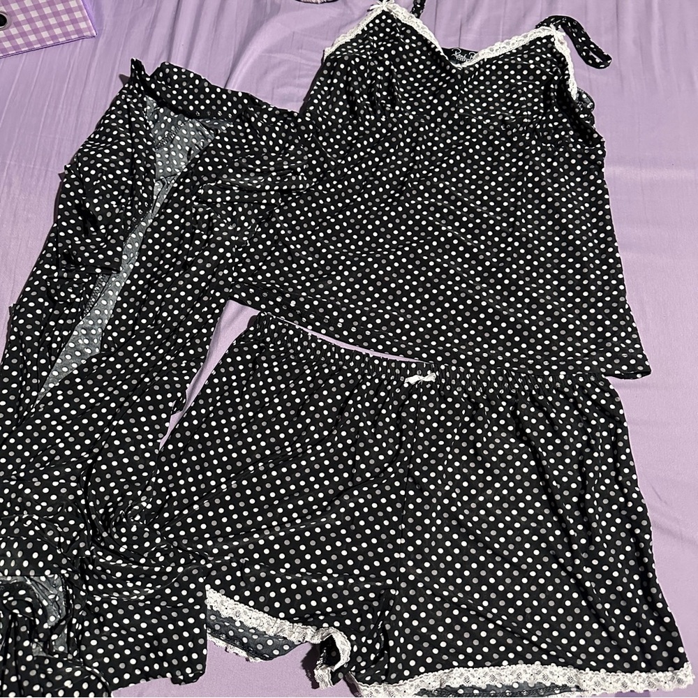 Rene Rofe Black and White Polka Dot Pajama Set